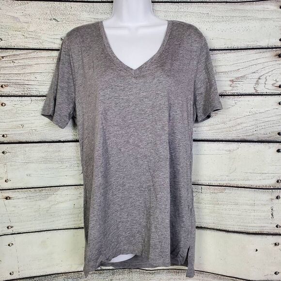 Eddie Bauer Women’s L Gray Short Sleeve V-Neck Casual Tee Cotton Modal Blend - Picture 1 of 7
